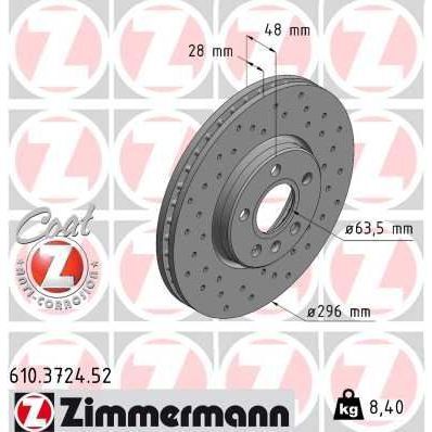 ZIMMERMANN ARKA FREN DİSK VOLVO S60 2019 S90 2016 2019 V60 2018 V90 2016 CAP296X5 DELİKLİ ADET (31423722)