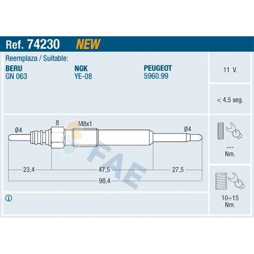 FAE KIZDIRMA BUJİSİ P407-P607-P807-P4007 2.2 HDI C5-C6-C8 2.2 HDI 06 GALAXY-MONDEO IV 2.2 TDCI 11V FREELANDER 2 L359 2.2 TD4 JAGUAR X-TYPE I X400 2.2 D (1427905)
