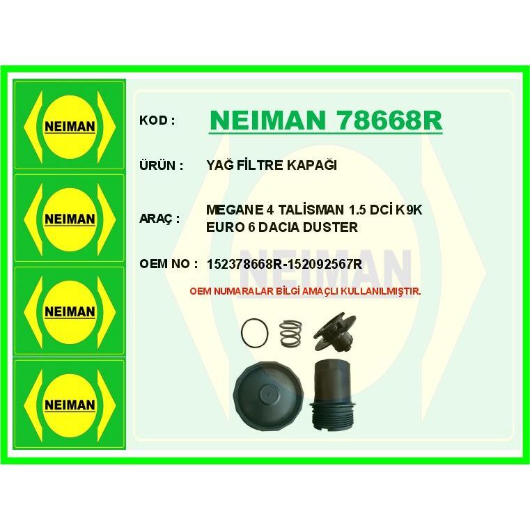 BESCHER YAG FILTRE KAPAGI RENAULT CLIO V DUSTER II KANGOO IV LODGY SYMBOL II MEGANE IV TRAFIC III 1.5DCI K9K 2.0DCI M9R EURO 6 (152378668R)