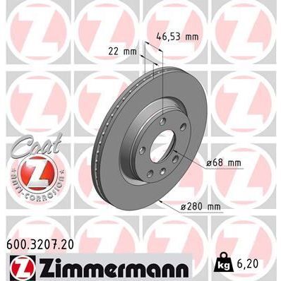 ZIMMERMANN ÖN FREN DİSKİ A4-PASSAT 97-04 280X22 986478869-DF2806 (8E0615301B)