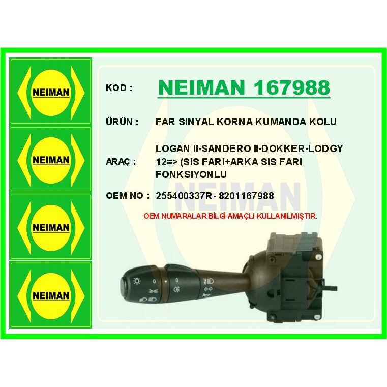 BESCHER FAR SINYAL KORNA KUMANDA KOLU LOGAN II-SANDERO II-DOKKER-LODGY 12 > SIS FARI ARKA SIS FARI FONKSIYO (255400337R)