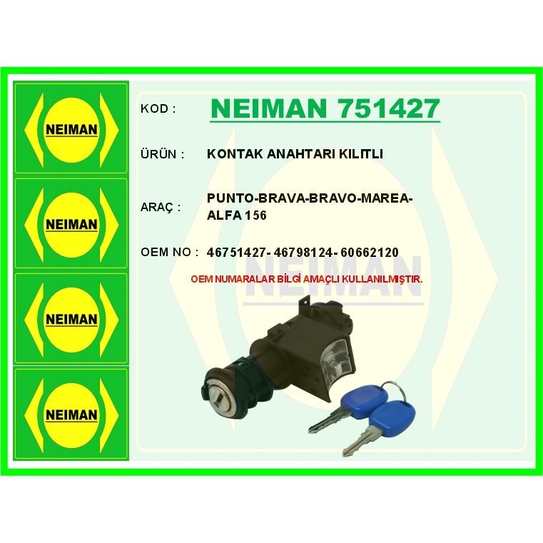 BESCHER KONTAK ANAHTARI KILITLI PUNTO-BRAVA-BRAVO-MAREA-ALFA 156 (46751427)