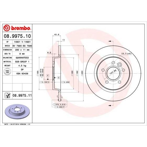 BREMBO ARKA FREN DISKI AYNA FOCUS II04>11 C-MAX 07>09 VOLVO V50 04>12 C30 06>12 C70 II 05>13 S40 II 04>04>12 17 JANT - 16 JANT DÜZ 280MM 5 BİJON (30769113)