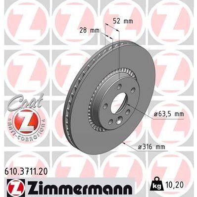 ZIMMERMANN FREN DİSKİ ÖN FORD MONDEO/GALAXY-VOLVO S60/S80/V60/V70-LAND ROVER FREELANDER 2 07> ÇAP: 316MM. KALI NLIK: 28MM (31400764)