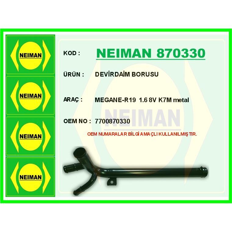 BESCHER DEVİRDAİM BORUSU MEGANE-R19 1.6 8V K7M METAL (7700870330)