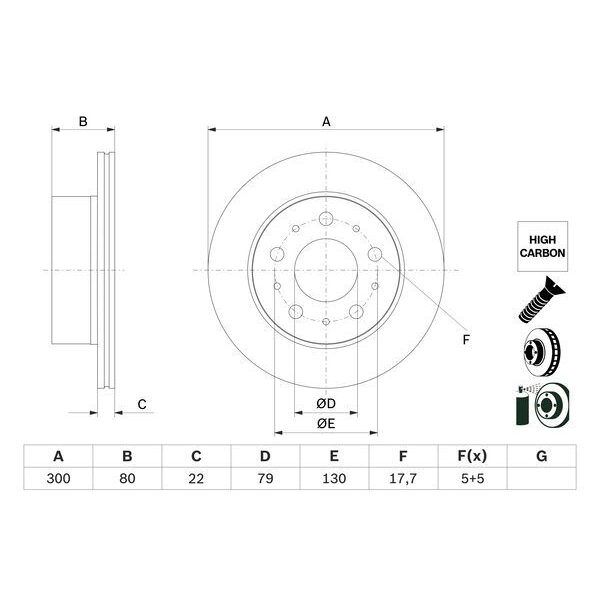 BOSCH FREN DİSKİ ARKA FIAT DUCATO 06> PEUGOET BOXER 06> CITROEN JUMPER 06> 300X22X19.9MM (1612435780)