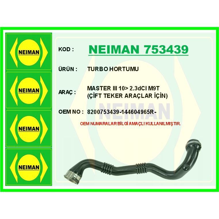 BESCHER TURBO HORTUMU MASTER III 10> 2.3DCI M9T ÇİFT TEKER ARAÇLAR İÇİN (144604965R)