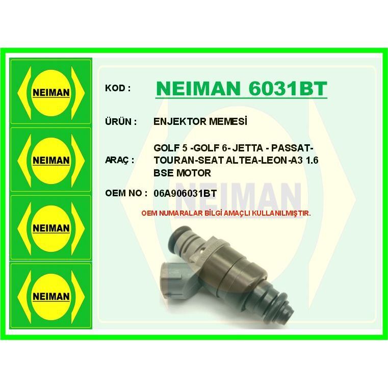 BESCHER ENJEKTOR MEMESİ GOLF 5 -GOLF 6- JETTA - PASSAT-TOURAN-SEAT ALTEA-LEON-A3 1.6 BSE MOTOR (06A906031BT)