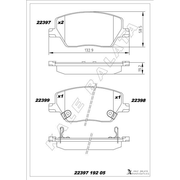 KALE BALATA ON BALATA FIAT EGEA 16> 1.0 1.3 MTJ 1.4 1.6 1.6D K:19 MM G:133 MM Y:58.5 MM KÜÇÜK TİP (77367628)