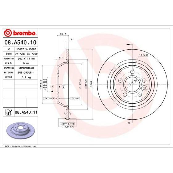 BREMBO ARKA FREN DISK AYNASI MONDEO IV S MAX GALAXY 07>14 KUGA I 08>12 / EVOQUE 12-18 302MM (1379931)