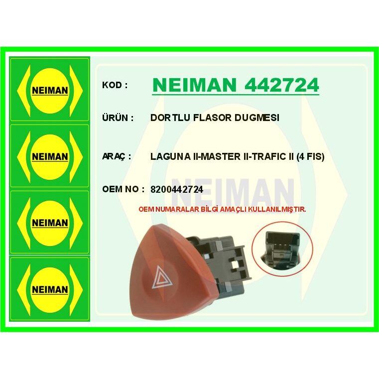 BESCHER DORTLU FLASOR DUGMESI LAGUNA II-MASTER II-TRAFIC II 4 FIS (8200442724)