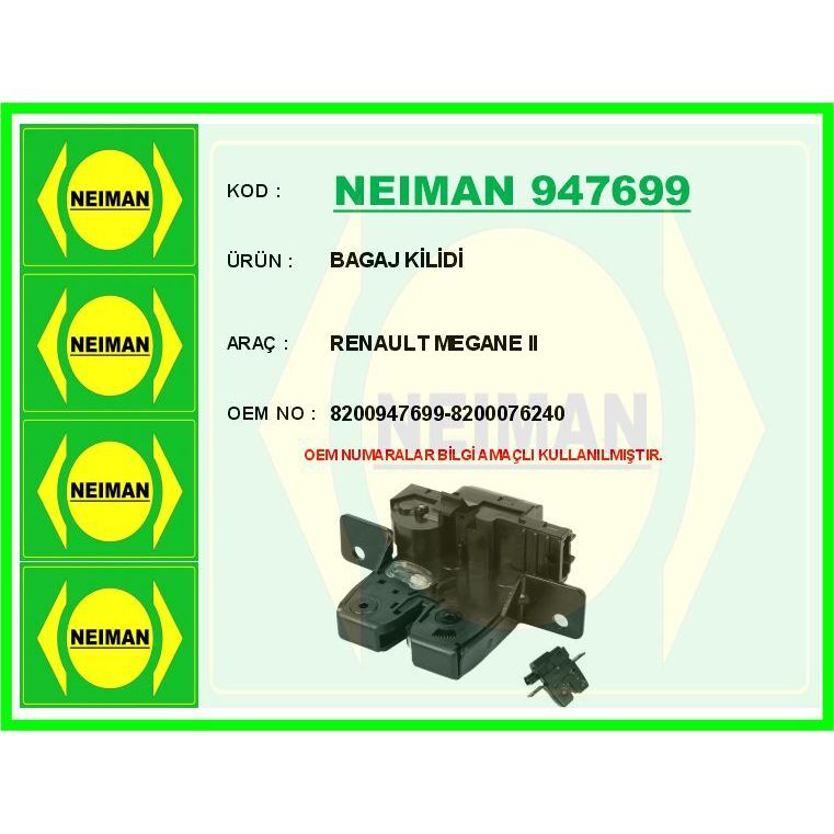 BESCHER BAGAJ KİLİDİ RENAULT MEGANE II (8200076240)