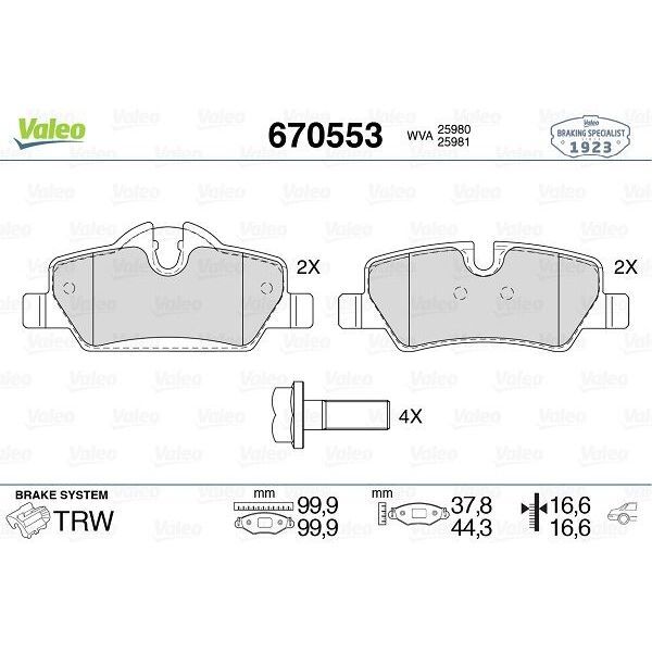 VALEO FREN BALATASI ARKA MINI F55 F56 F57 (34216871299)