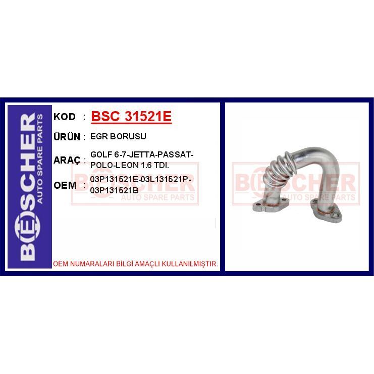 BESCHER EGR BORUSU GOLF 6-7-JETTA-PASSAT-POLO-LEON 1.6 TDI. (03L131521P)