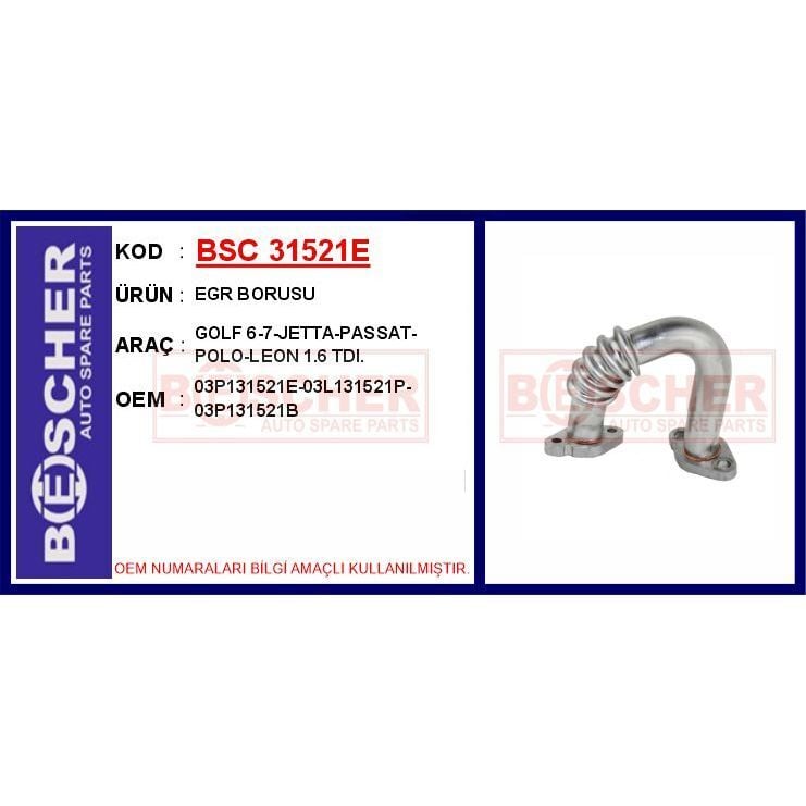 BESCHER EGR BORUSU GOLF 6-7-JETTA-PASSAT-POLO-LEON 1.6 TDI. (03L131521P)