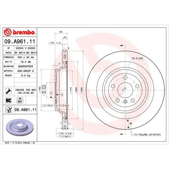 BREMBO FREN DISKI ARKA 4-MATIC MERCEDES W166 X166 C292 (A1664230212)