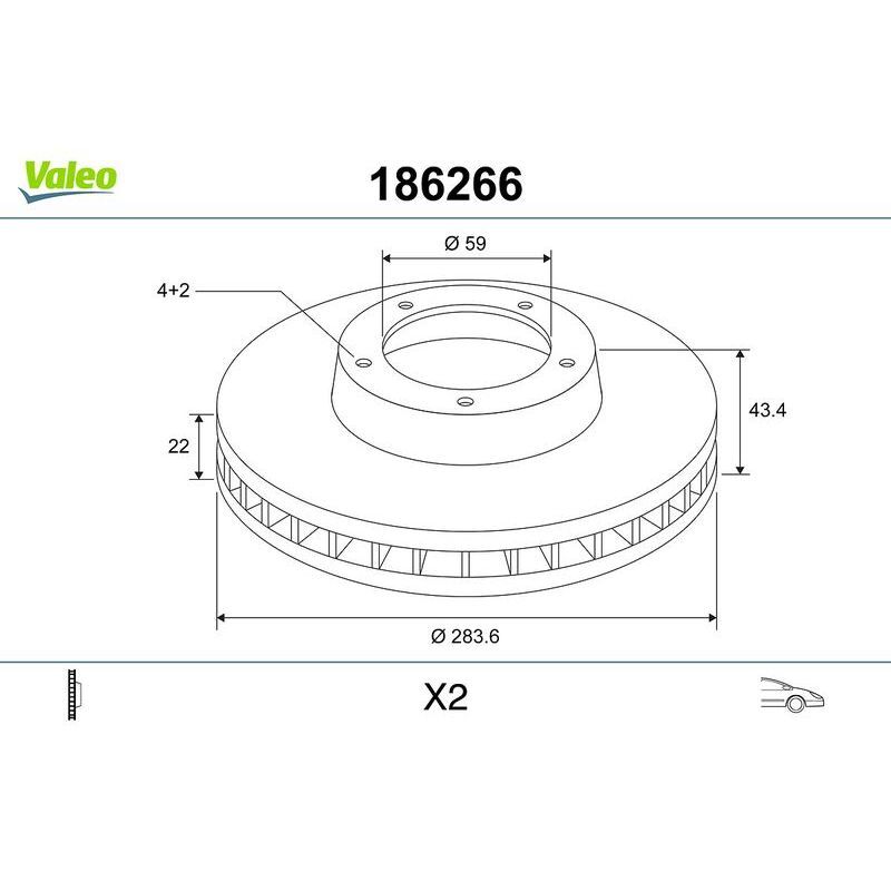 VALEO ÖN FREN AYNASI FIAT DOBLO 05 IDEA 04 LINEA 09 FIORINO 09 BRAVO 01 STILO 01 284X22X 4 DELİK HAVALI (46455892)