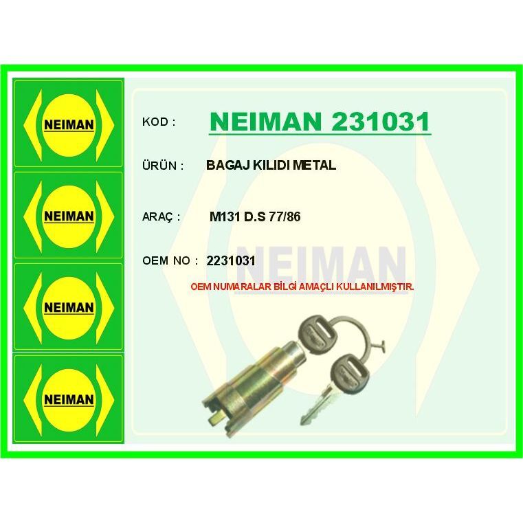 BESCHER BAGAJ KILIDI METAL M131 D.S 77/86 (02231031)