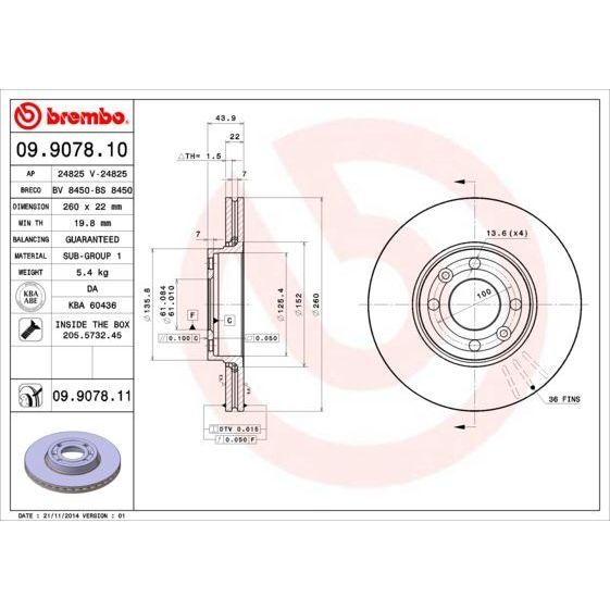 BREMBO ÖN FREN AYNASI RENAULT MEGANE II 02> CLIO III 05>MODUS 04>MICRA 03>LOGAN 04>NOTE 06> 260X22X4DLXHAVALI (402064911R)