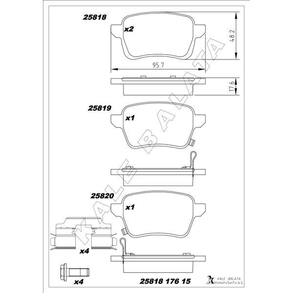 KALE BALATA ARKA FREN BALATASI OPEL CORSA E 14>19 ADAM 14>19 15 JANT RPO J67 FIAT EGEA 16> 500L 13> 264MM (1605285)