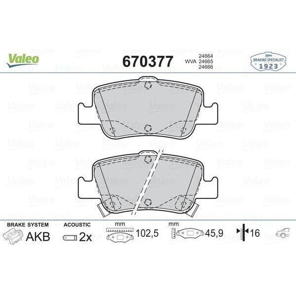 VALEO ARKA FREN BALATA TOYOTA AURIS. COROLLA 1.33L 1.6L 1NR-FE 1ZR-FAE NRE180 ZRE181 ZRE185 12-> 1.4L 1ND-FTV D-4D NDE150 NDE180 07-> (0446602170)