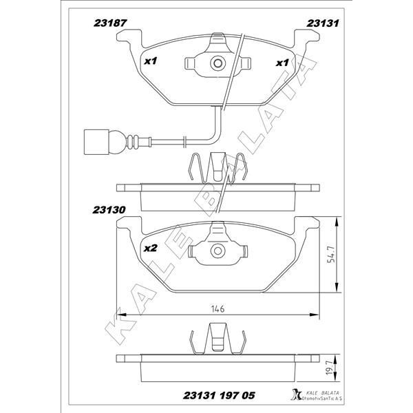 KALE BALATA ÖN BALATA FİŞLİ KÜÇÜK GOLF4-GOLF5-JETTA-BORA-POLO-A3-LEON 97 > (1J0698151A)