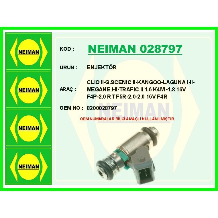 BESCHER ENJEKTÖR CLIO II-G.SCENIC II-KANGOO-LAGUNA I-II-MEGANE I-II-TRAFIC II 1.6 K4M -1.8 16V F4P-2.0 RT F5 (8200028797)