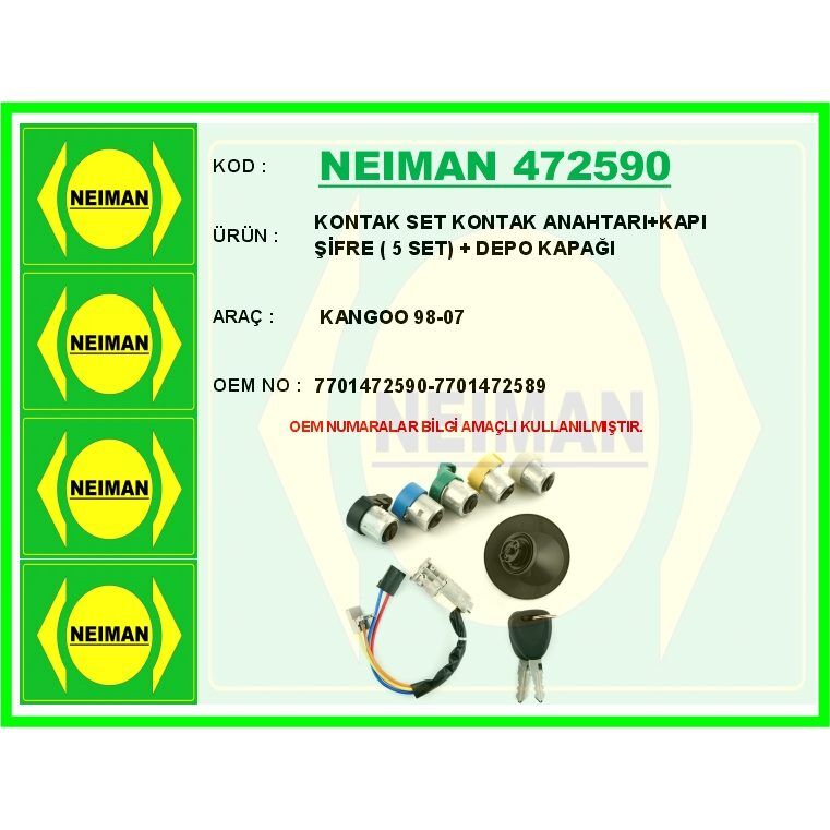 BESCHER KONTAK SET KONTAK ANAHTARI KAPI ŞİFRE 5 SET DEPO KAPAĞI KANGOO 98-07 (7701472589)