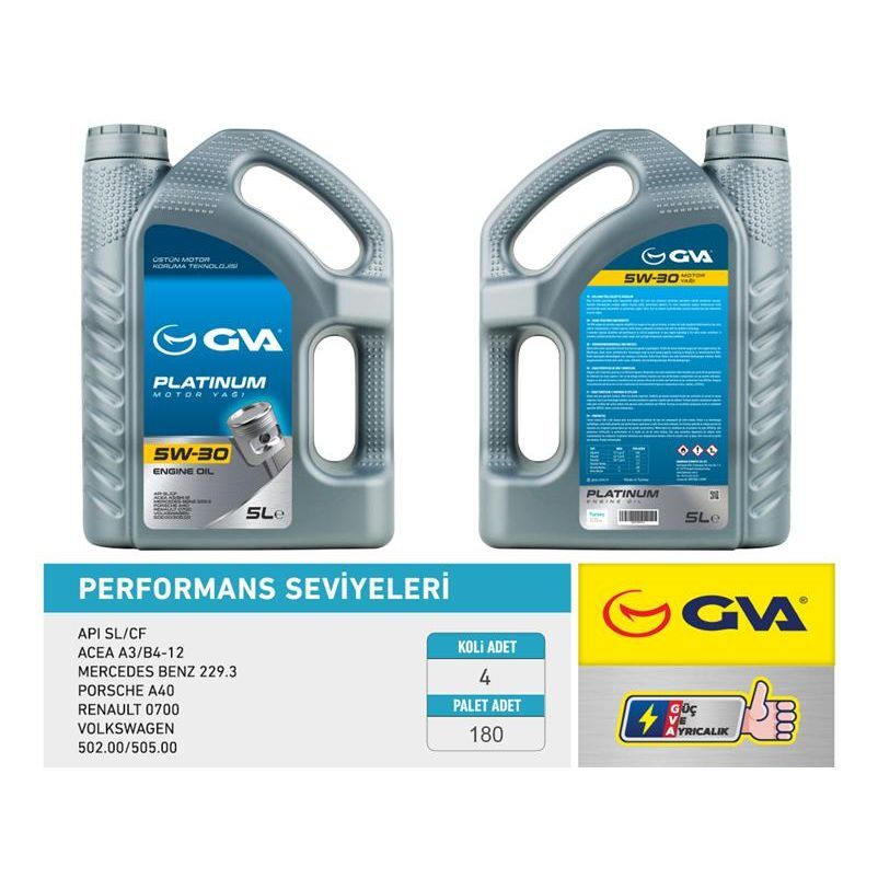 GVA MOTOR YAĞI 5W30 5 LT PLATINUM TAM SENTETİK API SL/CF (5W30)