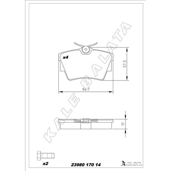 KALE BALATA ARKA FREN BALATASI RENAULT TRAFIC II 06> TRAFIC III 15> OPEL VIVARO A 06> VIVARO B 15> (440607091R)