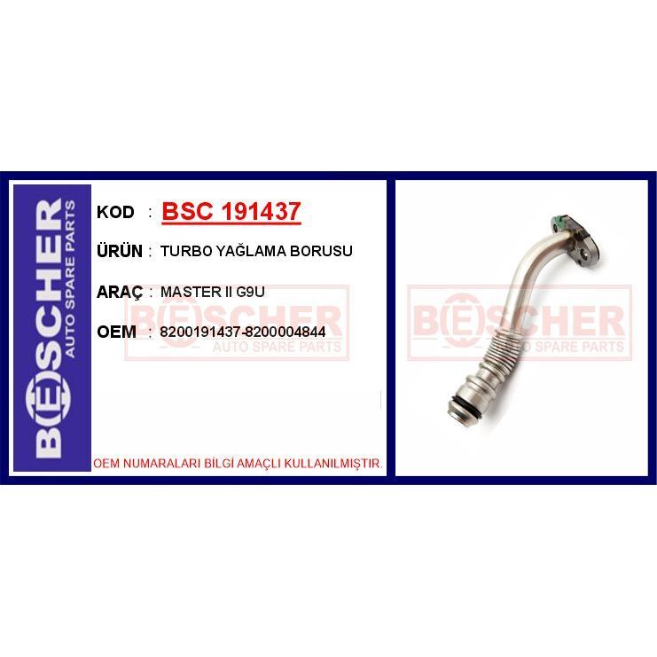 BESCHER TURBO YAĞLAMA BORUSU MASTER II G9U (8200004844)