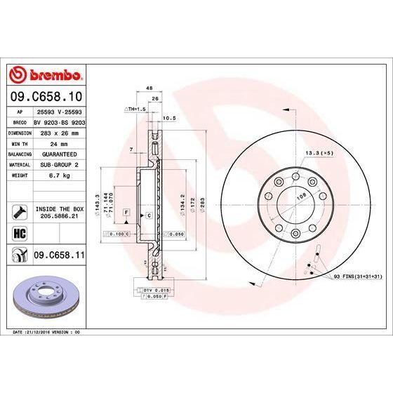 BREMBO ÖN FREN AYNASI ASTRA L 21> COMBO E 18> BERLINGO 18> C4 13> PARTNER 18> 308 II-III 13> RIFTER 18> 283X48X5DL HAVALI (1647867480)
