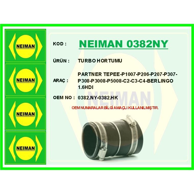 BESCHER TURBO HORTUMU PARTNER TEPEE-P1007-P206-P207-P307-P308-P3008-P5008-C2-C3-C4-BERLINGO 1.6HDI (0382.HK)