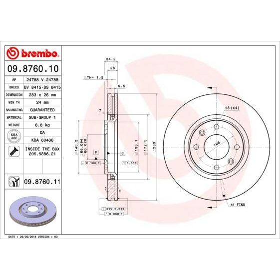 BREMBO ÖN FREN AYNASI CORSA F-CROSLAND X-MOKKA E-PARTNER-BERLINGO-307-207-208-2008-1007-308-C3-C3 AIRCROSS- C4-C5-XSARA-DS3 283X26X4DLXHAVALI 4249.84-4249.18 (3557911)