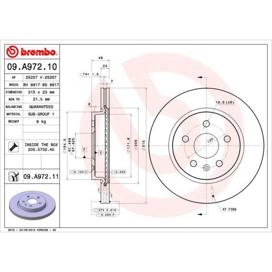 BREMBO ARKA FREN AYNASI INSIGNIA A 08> SAAB 9-5 YS3G 10> 17 JANT-18 JANT 315X22.9X5DLXHAVALI (13501303)