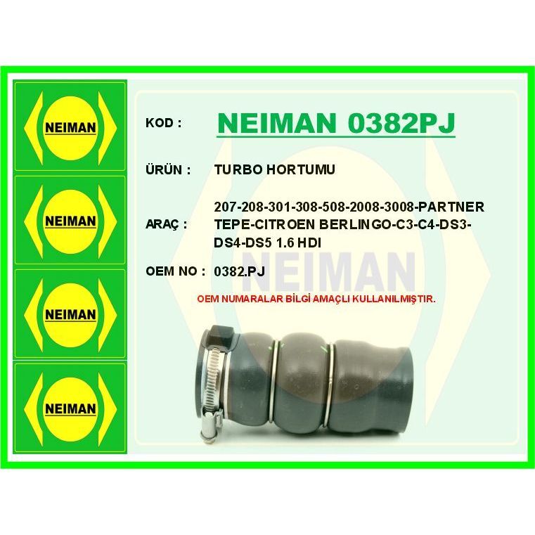 BESCHER TURBO HORTUMU 207-208-301-308-508-2008-3008-PARTNER TEPE-CITROEN BERLINGO-C3-C4-DS3-DS4-DS5 1.6 HDI (0382.PJ)