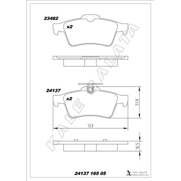 KALE BALATA ARKA BALATA FOCUS II CMAX 03> CONNECT 02> LAGUNA III 07> OPEL VECTRA C 02> SIGNUM 03> CITROEN C5 08> PEUGEOT P508 10>18 1647875980-4254.A8 (3M512M008AC)