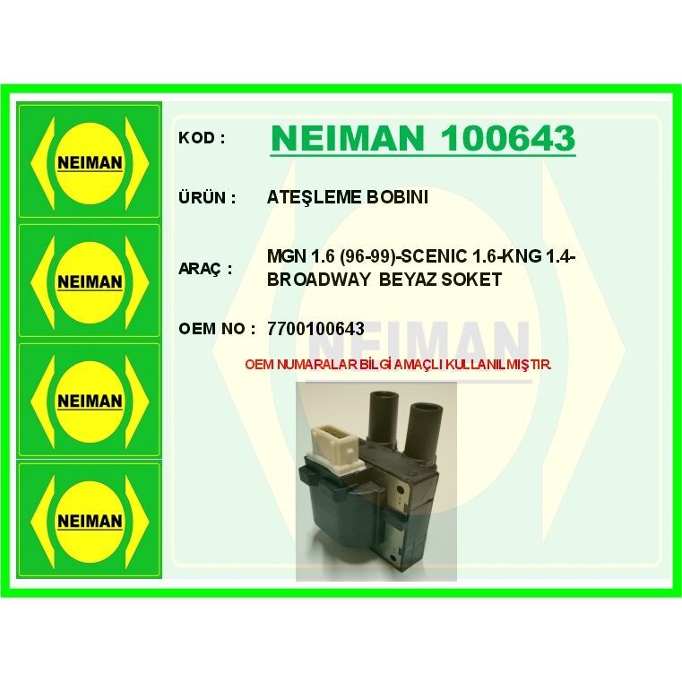 BESCHER ATEŞLEME BOBINI MGN 1.6 96-99 -SCENIC 1.6-KNG 1.4-BROADWAY BEYAZ SOKET (7700100643)