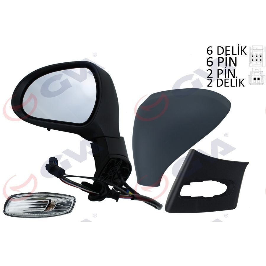 GVA DIŞ DİKİZ AYNASI SOL 308 07> ELEKTRİKLİ ISITMALI SİNYALLİ SENSÖRLÜ ASTARLI KONVENKS 6 FİŞ VM-6308EHPSR (8151LX)