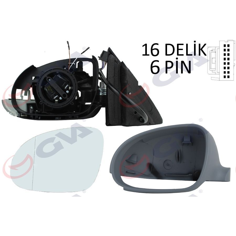 GVA DIŞ DİKİZ AYNASI SOL JETTA 04>GOLF V 05> ELEKTRİKLİ ISITMALI SİNYALLİ ASTARLI ASFERİK 7 FİŞ VM-381EHPAL (1K1857502AR9B9)
