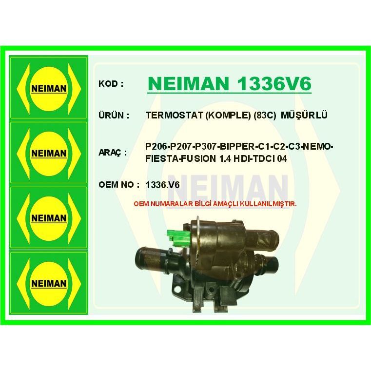 BESCHER TERMOSTAT KOMPLE 83C MÜŞÜRLÜ P206-P207-P307-BIPPER-C1-C2-C3-NEMO-FIESTA-FUSION 1.4 HDI-TDCI 04 (1336.V6)