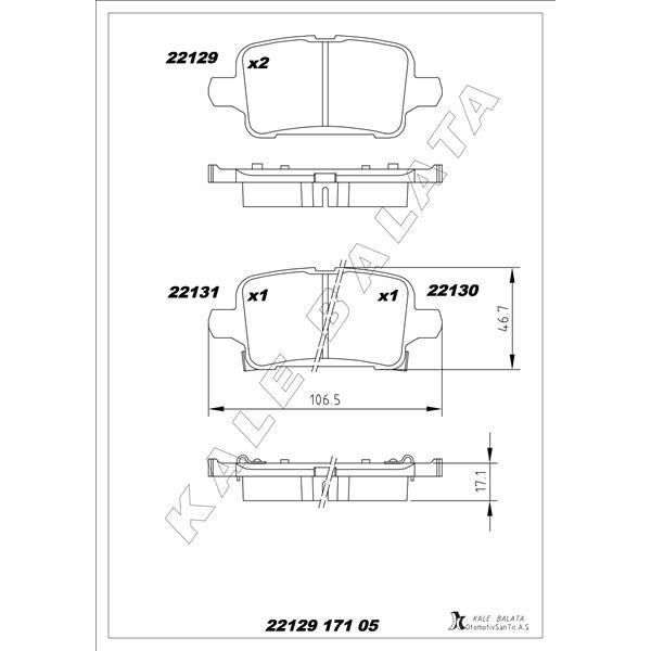 KALE BALATA ARKA FREN BALATASI OPEL ASTRA K 1.0-1.4-1.4T-1.6T-1.6 CDTI 16>22 106.5X46.3X16.6 (1684934880)