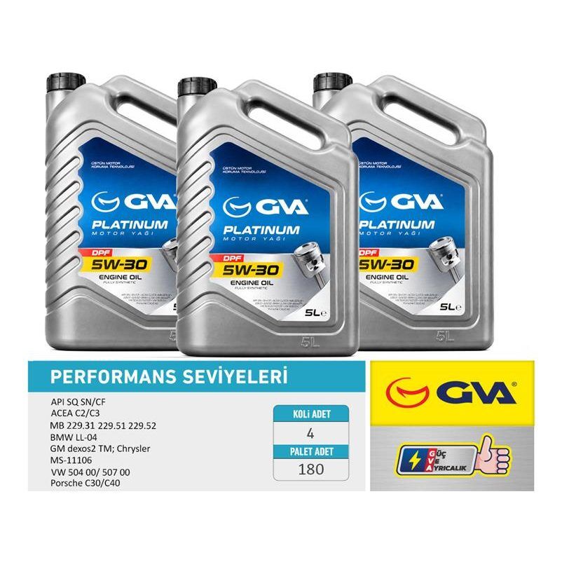 GVA MOTOR YAĞI 5W30 5 LT PLATINUM PARTİKÜLLÜ-DPF TAM SENTETİK API SQ SN/CF (5W30)