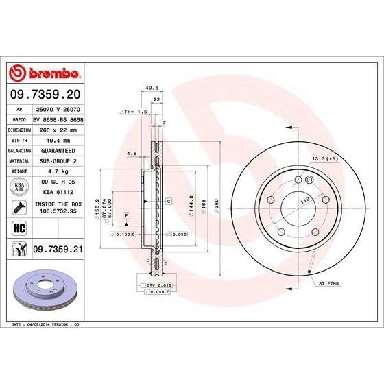 BREMBO ÖN FREN DİSKİ. W168. A140-160. (A1684210212)