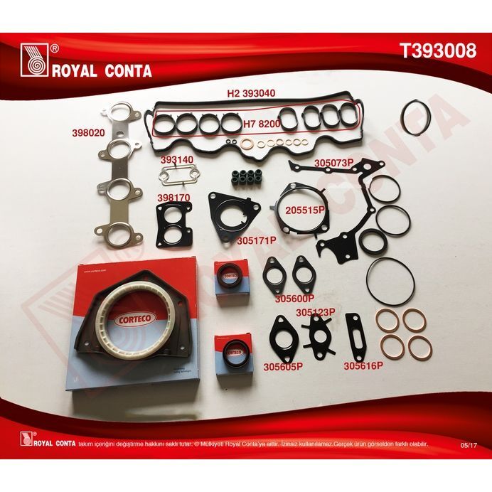 ROYAL MOTOR TAKIM CONTA KEÇELİ S LASTİKLİ DOBLO-PUNTO 1.9 DZL 223A6.000 MOTOR SKC SİZ (71715698)