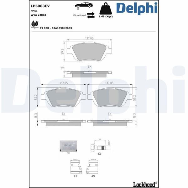 DELPHI ÖN FREN BALATASI CORSA F 19> CROSSLAND 17> MOKKA 20> C3 II-III-AIRCROSS 09> C4 14> 208 19> 2008 19> DS3 15> 15 İNÇ 283MM (1617293780)