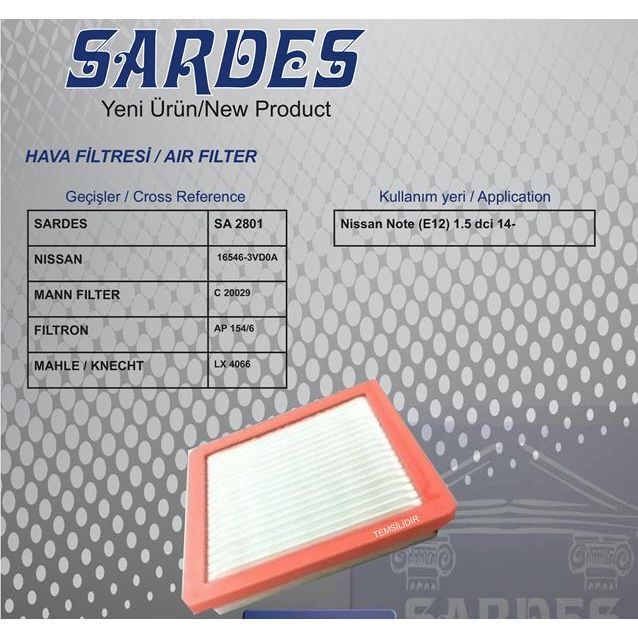 SARDES HAVA FİLTRESİ NISSAN NOTE E12 1.5 DCİ 14 > (165463VD0A)