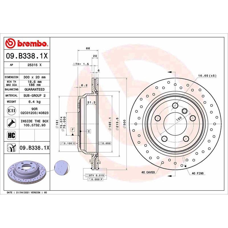 BREMBO FREN DISKI ARKA BMW F30 F32 F34 F36 DELİKLİ (34216864900)