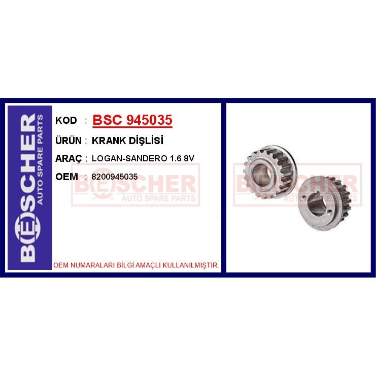BESCHER KRANK DİŞLİSİ LOGAN-SANDERO 1.6 8V (8200945035)
