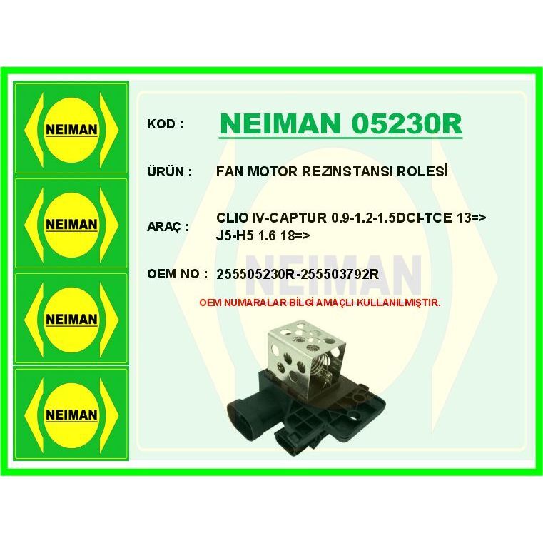 BESCHER FAN MOTOR REZINSTANSI ROLESİ CLIO IV-CAPTUR 0.9-1.2-1.5DCI-TCE 13 > J5-H5 1.6 18 > (255503792R)